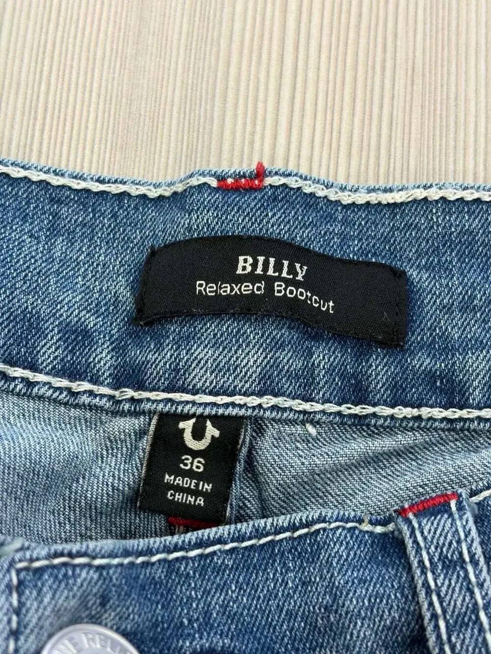 True Religion Vintage Men's Bootcut Flap Pocket Jeans with Contrast Stitching